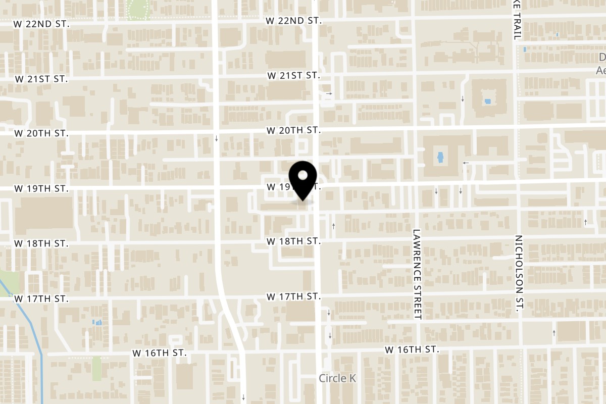 Map showing the location of The Waffle Bus Houston Heights on 1835 N Shepherd Dr Ste a in Houston